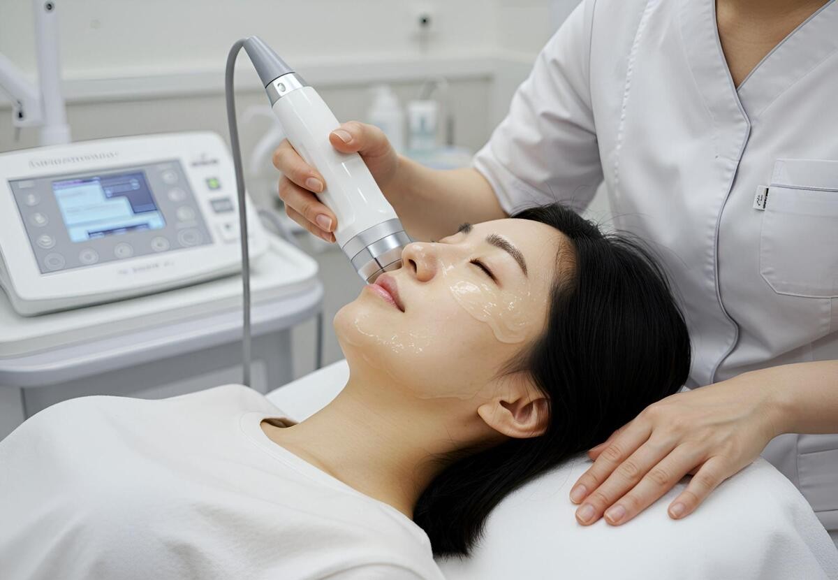 毛穴改善に効果が期待できる美容医療の治療を受けている様子