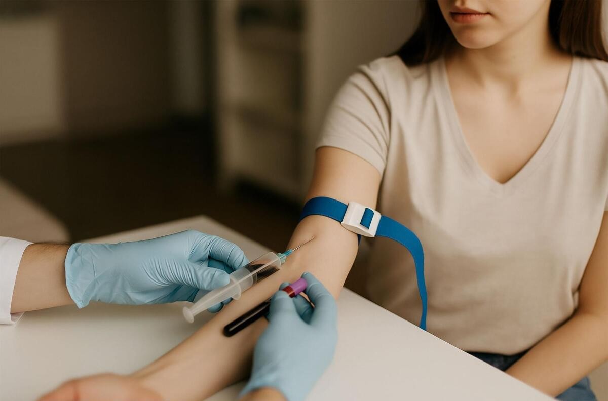 血液検査のために採血をする様子